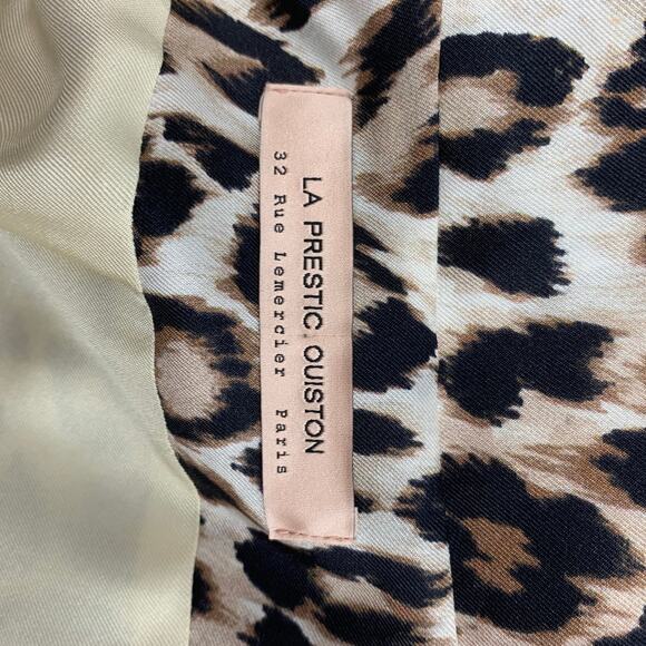 LA PRESTIC OUISTON Size S Beige Brown Silk Animal Print Open Front Coat - Picture 5 of 5